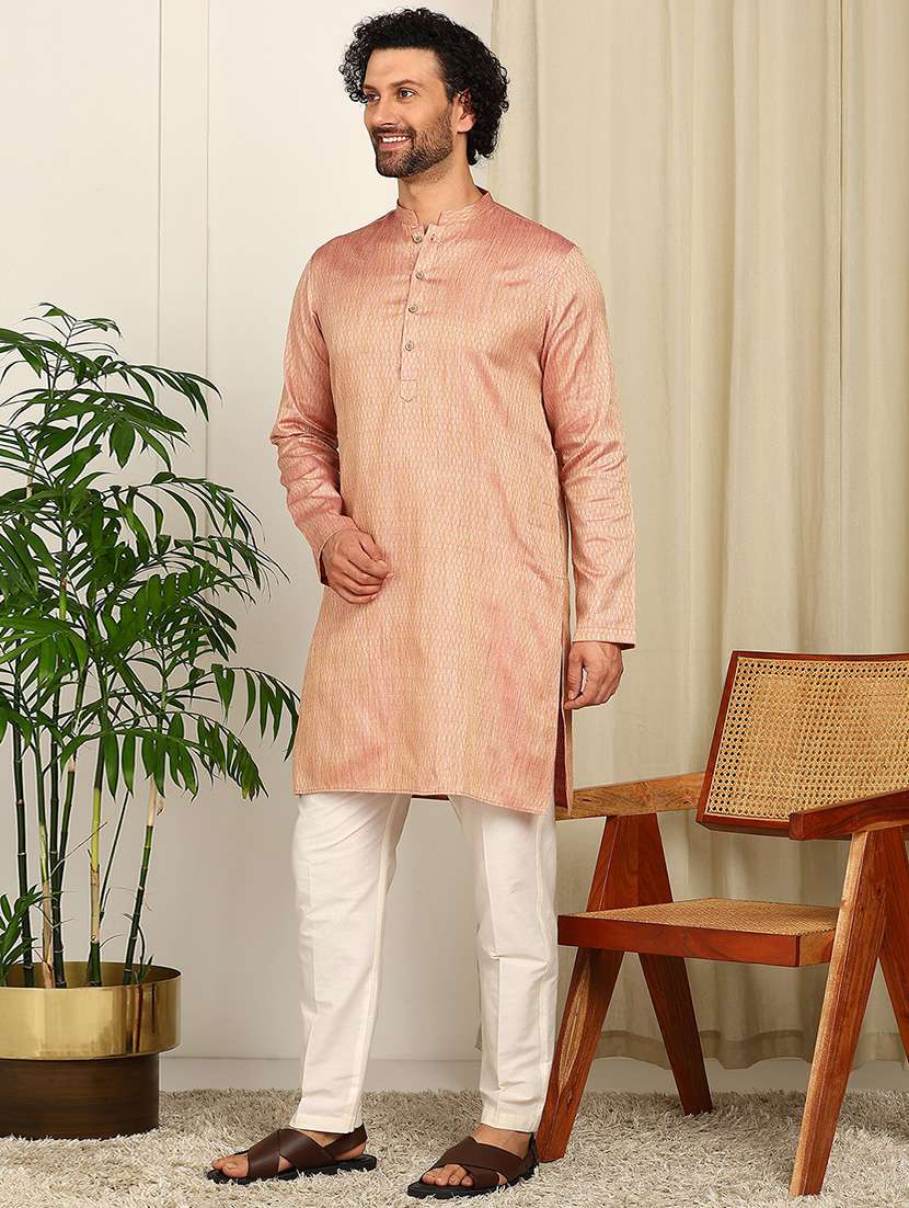 men mandarin neck long sleeve kurta - 22392625 -  Standard Image - 4