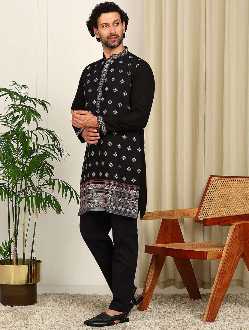 men mandarin neck long sleeve kurta - 22392637 -  Standard Image - 4