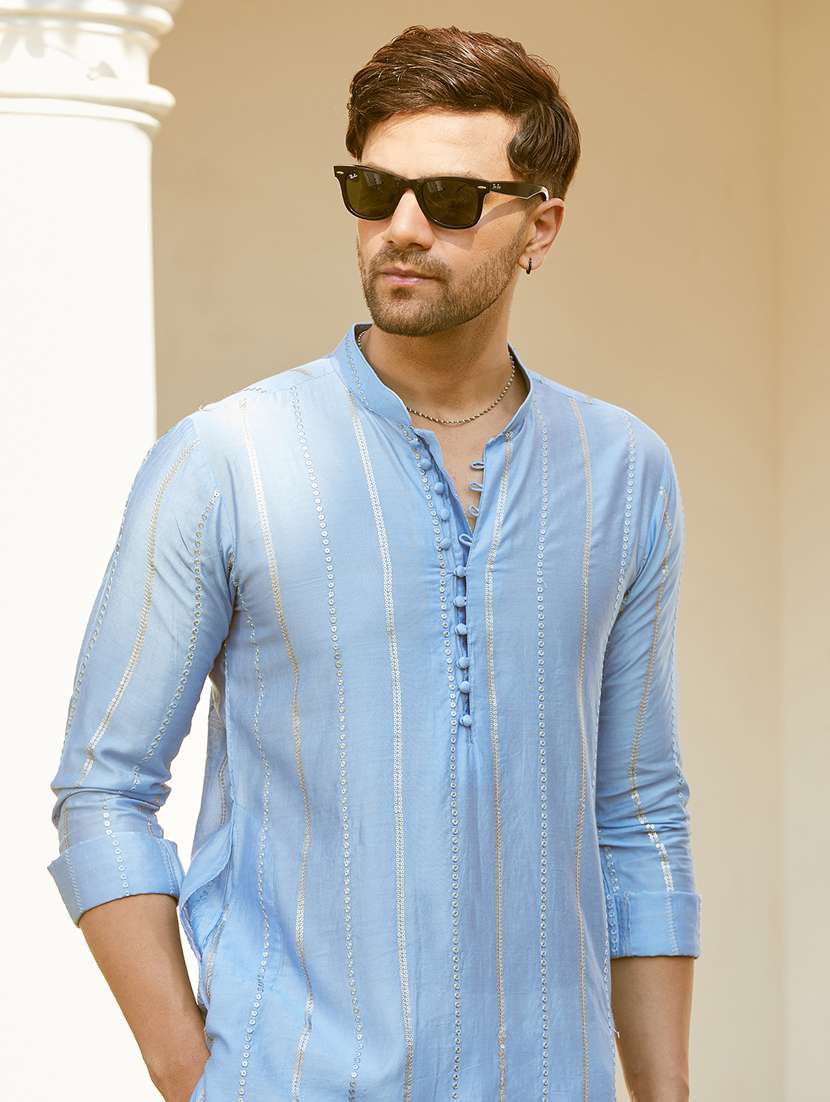 men mandarin neck long sleeve kurta - 22392708 -  Standard Image - 1
