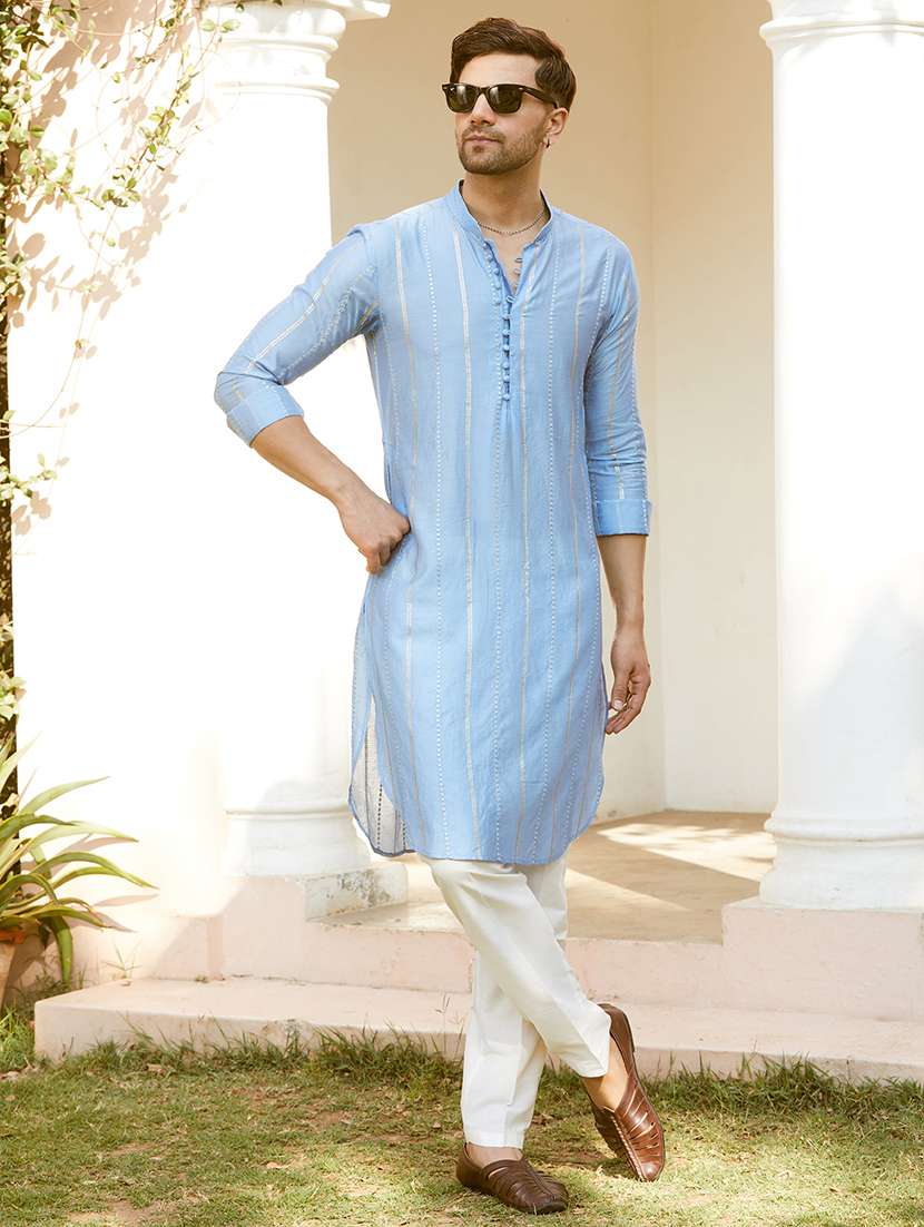 men mandarin neck long sleeve kurta - 22392708 -  Standard Image - 4