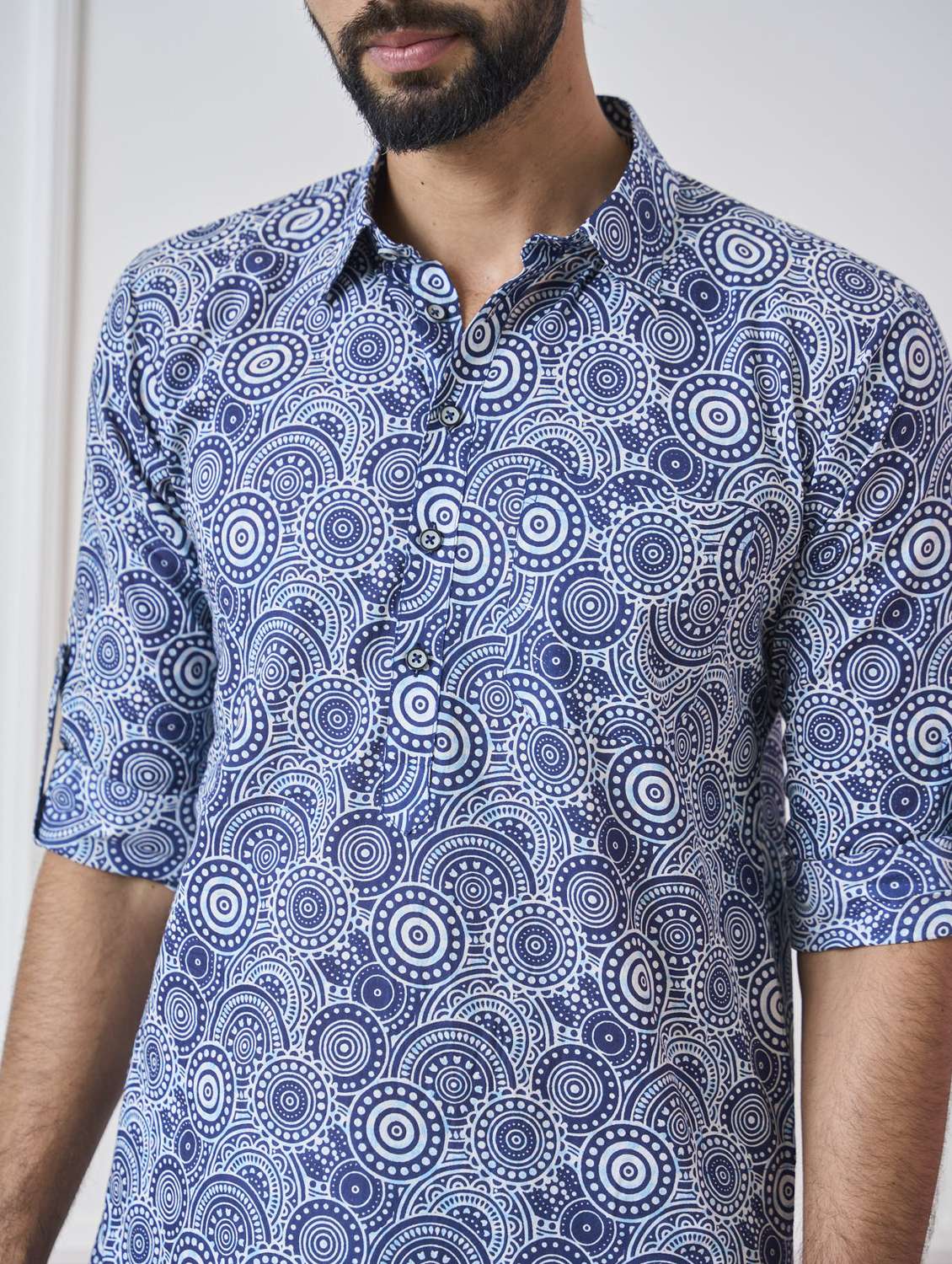 men printed collared long sleeve pathani kurta - 22392711 -  Standard Image - 1