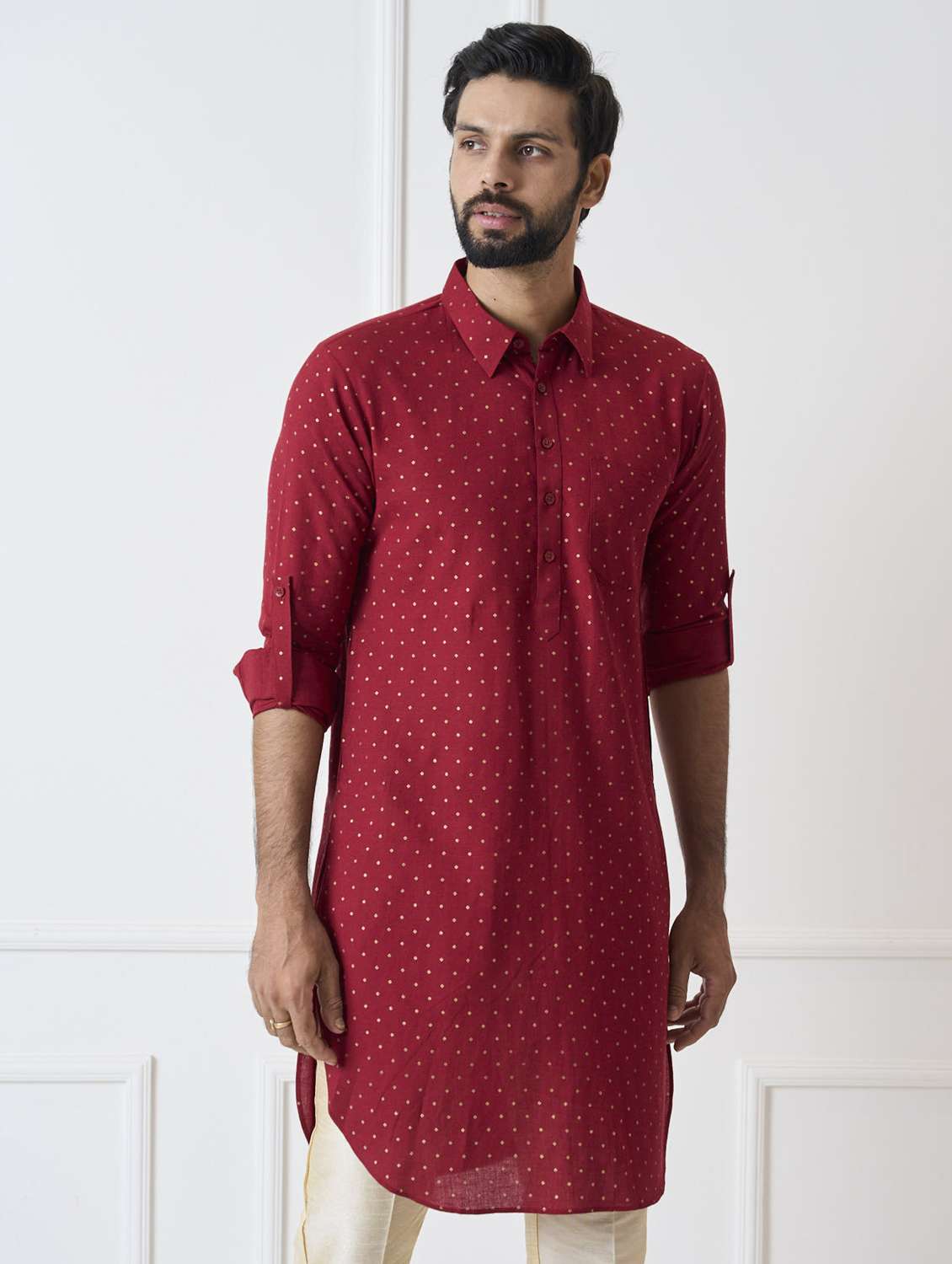 men collared long sleeve pathani kurta - 22392712 -  Standard Image - 4