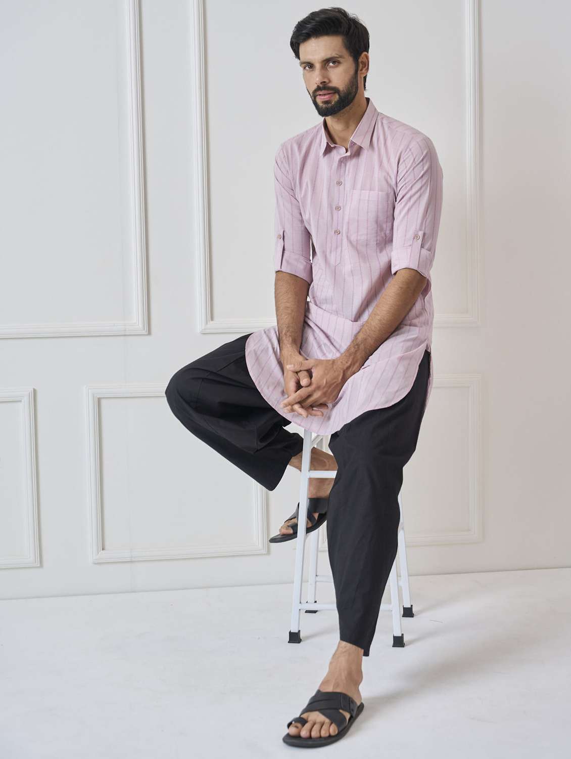 men collared long sleeve pathani kurta - 22392713 -  Standard Image - 4