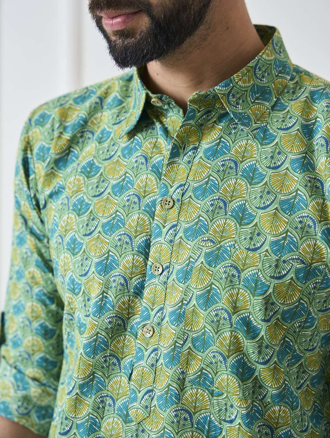 men collared long sleeve pathani kurta - 22392714 -  Standard Image - 1