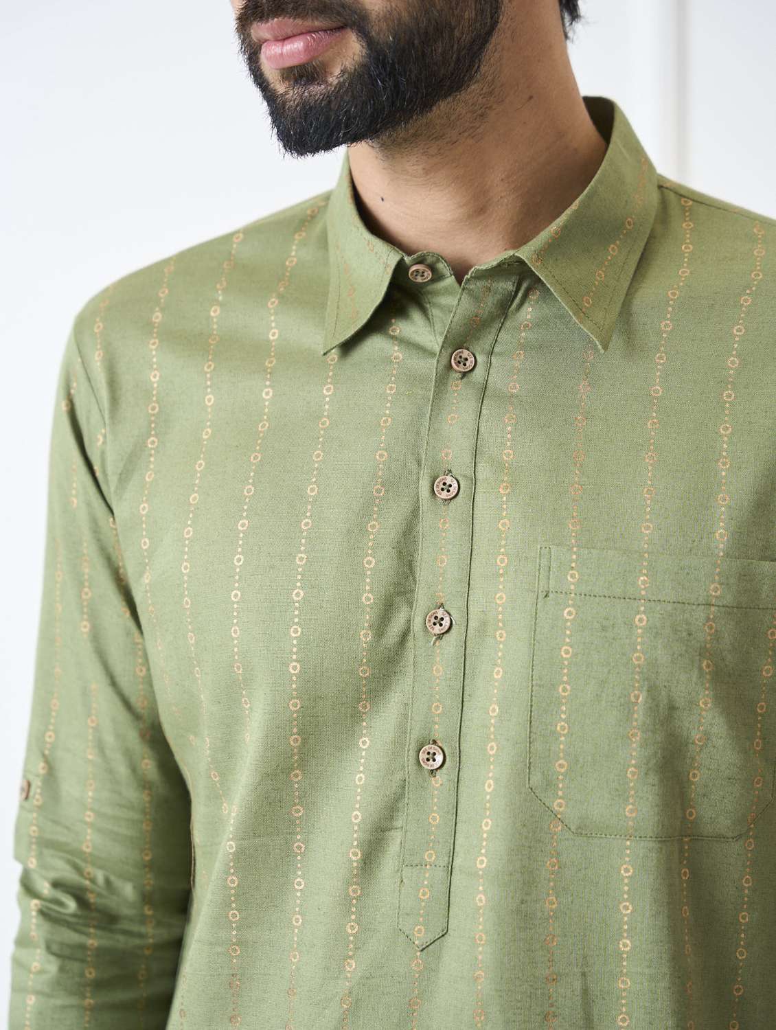 men collared long sleeve pathani kurta - 22392715 -  Standard Image - 1