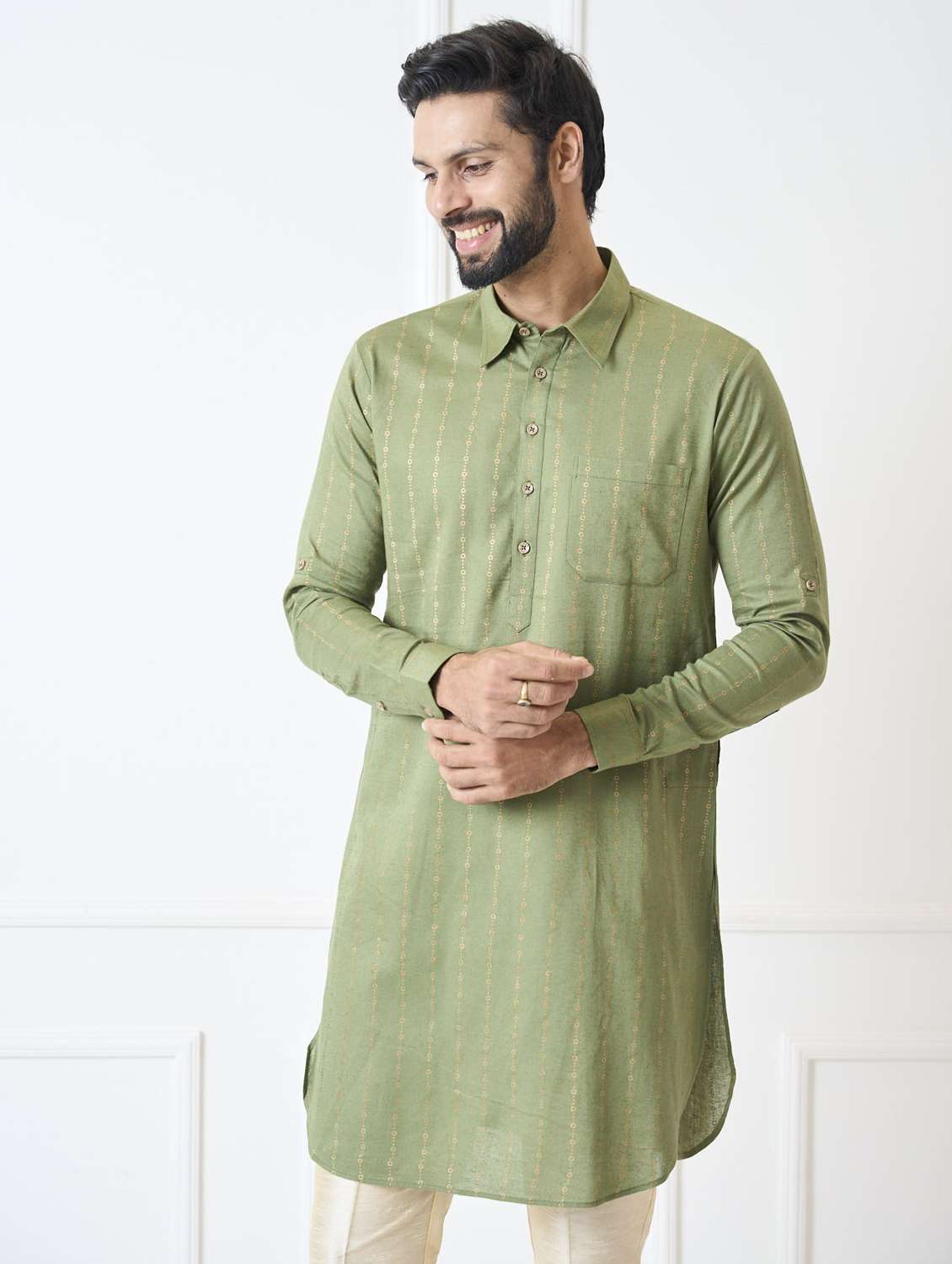men collared long sleeve pathani kurta - 22392715 -  Standard Image - 4