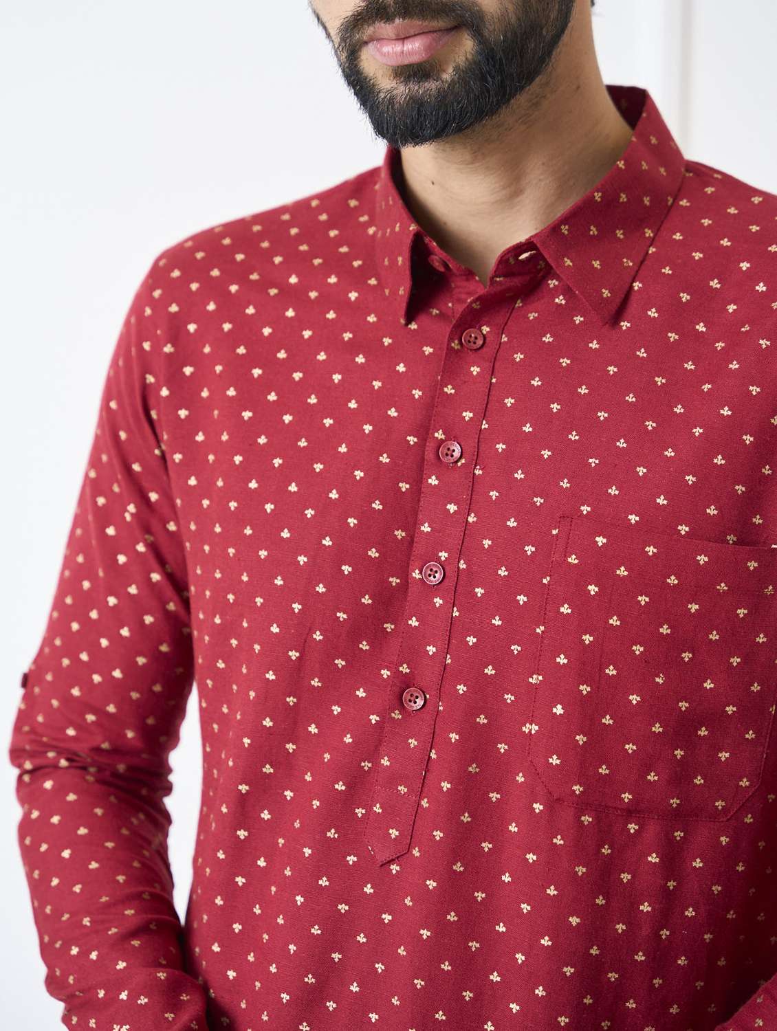 men printed mandarin neck long kurta - 22392716 -  Standard Image - 1