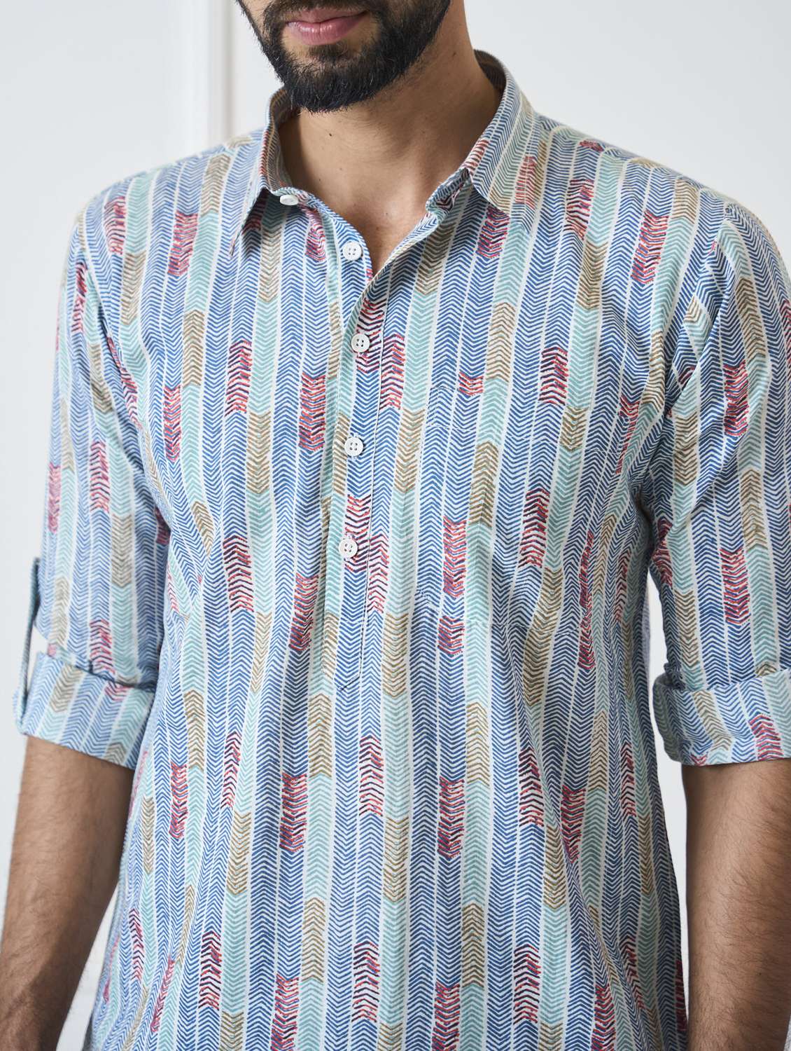 men printed long sleeve pathani kurta - 22392724 -  Standard Image - 1