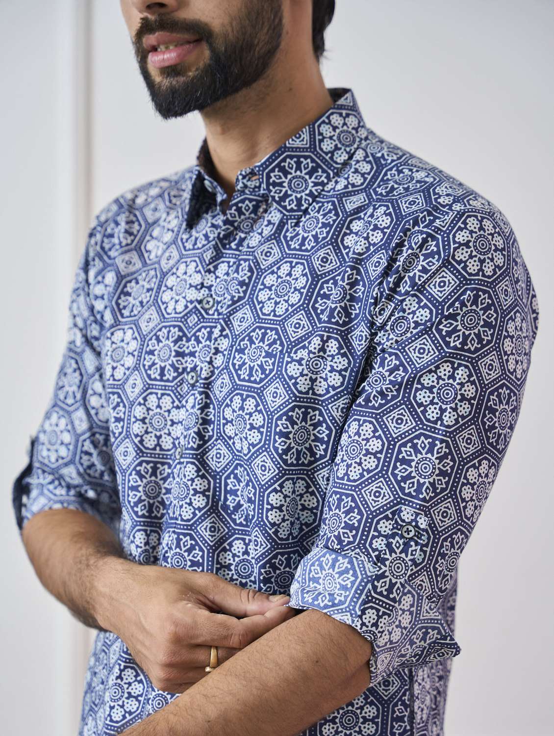 men printed long sleeve pathani kurta - 22392725 -  Standard Image - 1