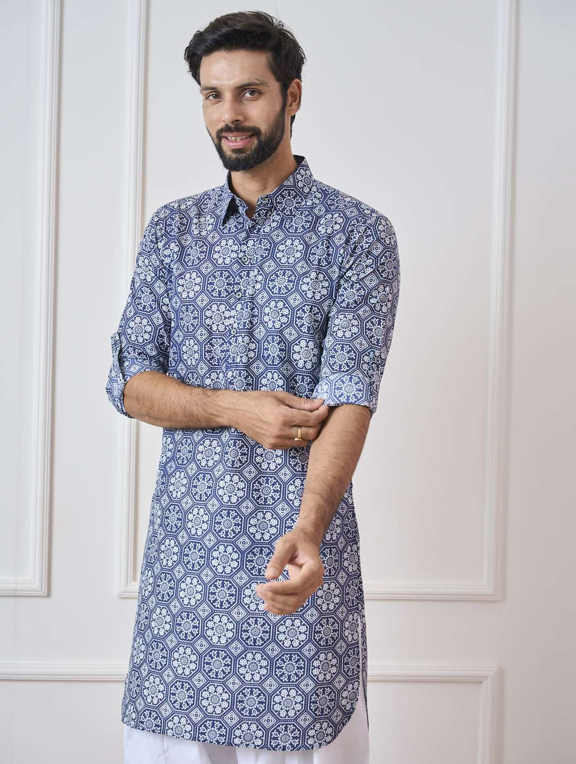 men printed long sleeve pathani kurta - 22392725 -  Standard Image - 4