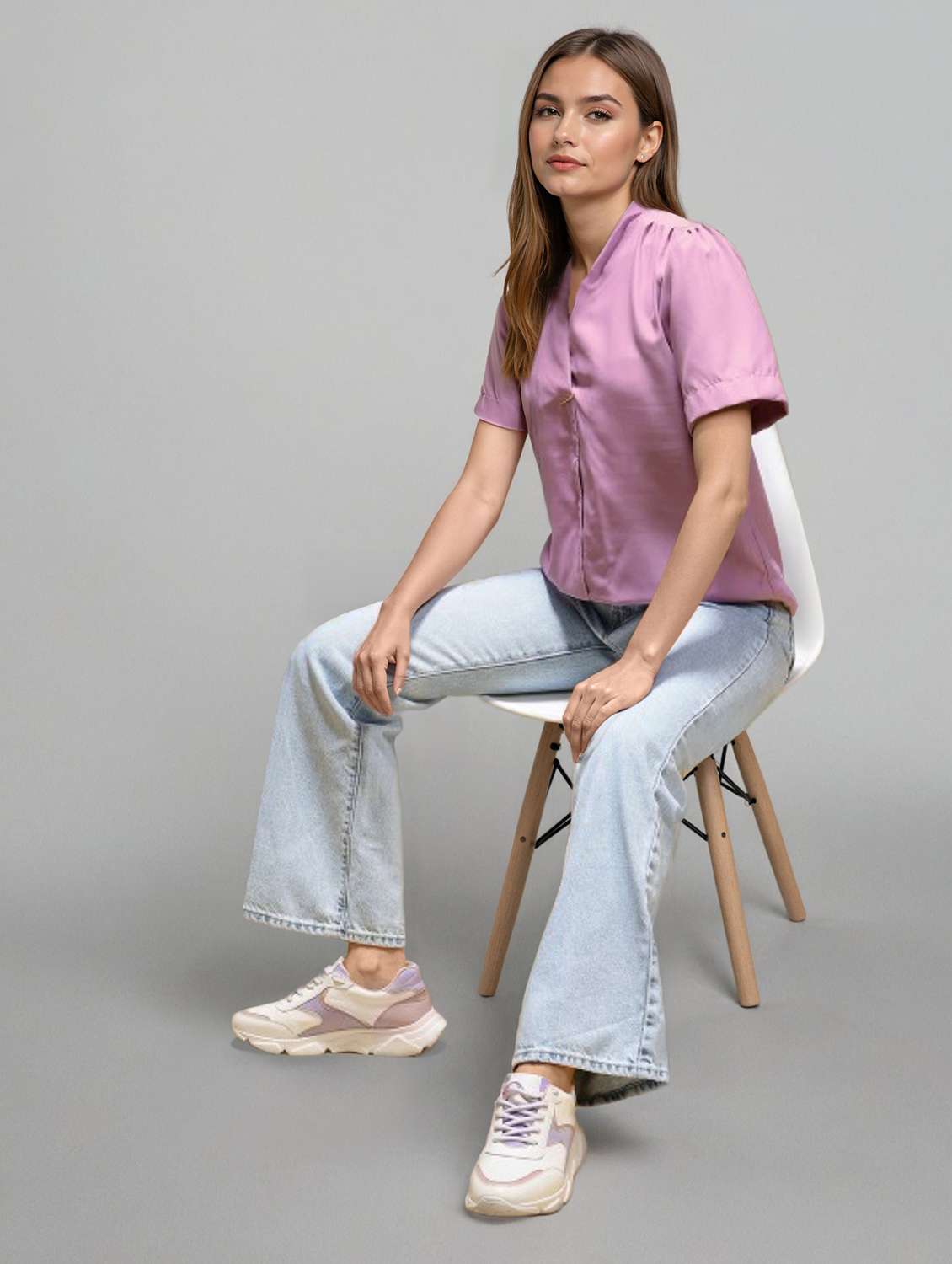 women solid puff sleeve straight top - 22392764 -  Standard Image - 4