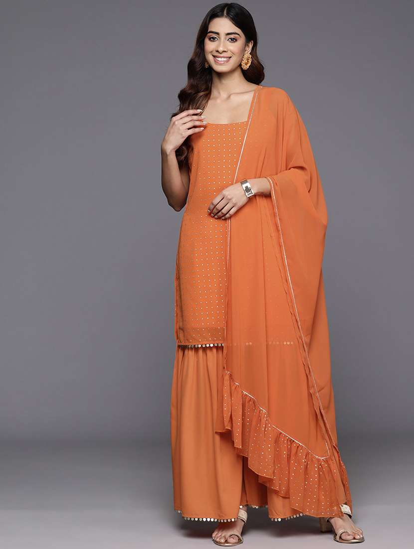women printed sleeveless kurta sharara with dupatta set