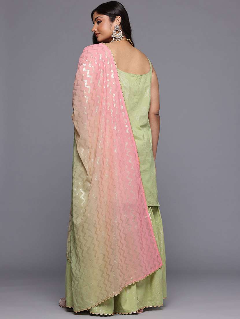 women printed sleeveless kurta sharara with dupatta set - 22392824 -  Standard Image - 4