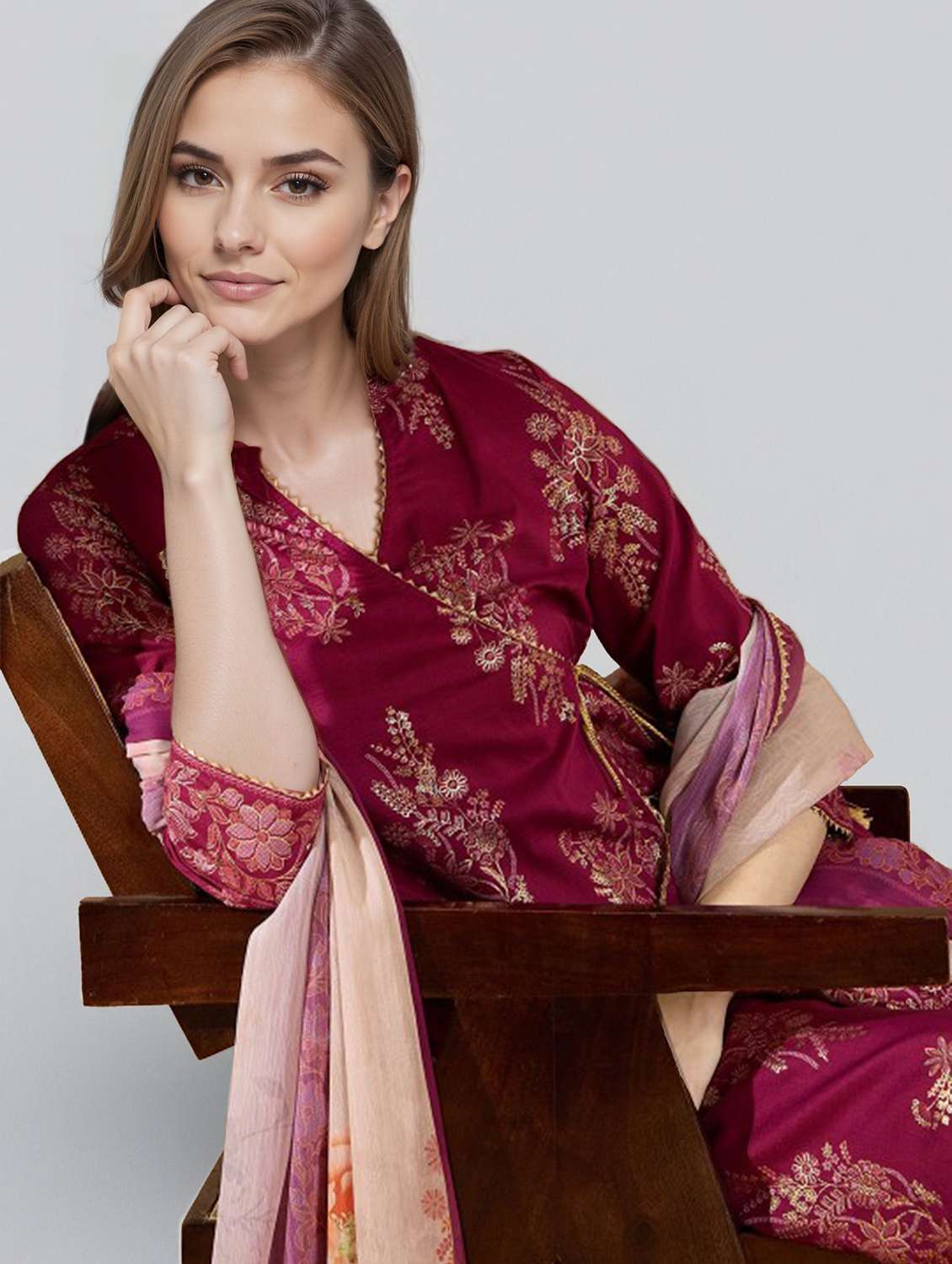 women printed three quarter sleeve kurta pant with dupatta set - 22392825 -  Standard Image - 1