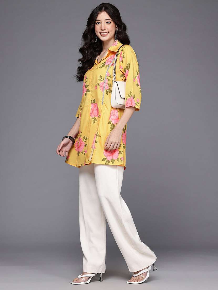 women floral print collared straight kurti - 22392831 -  Standard Image - 4