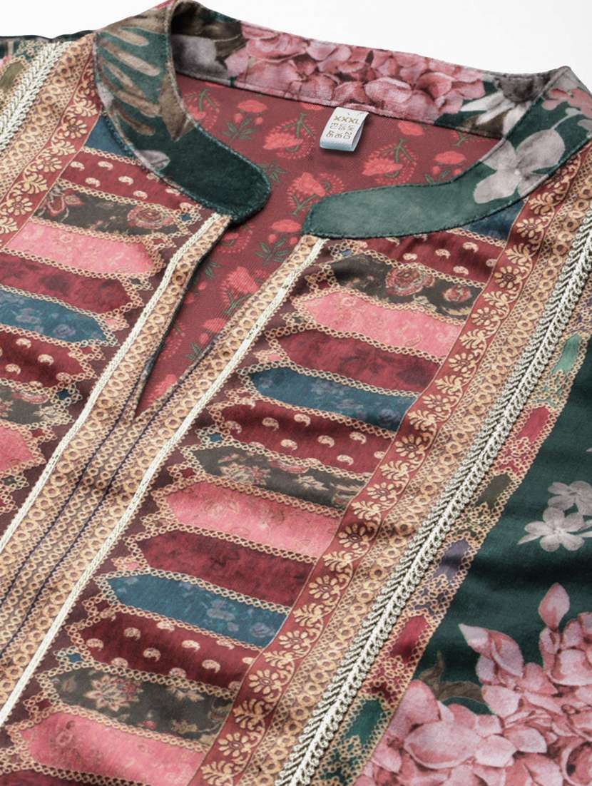 women floral long sleeve straight kurta - 22392841 -  Standard Image - 1