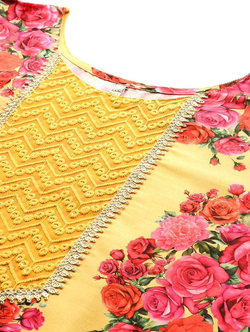 women floral three quarter sleeve straight kurta - 22392842 -  Standard Image - 1