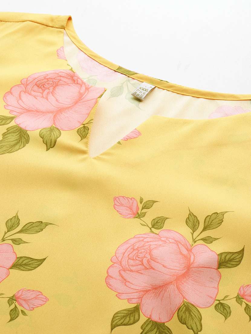 women floral printed three quarter sleeve straight kurta - 22392845 -  Standard Image - 1