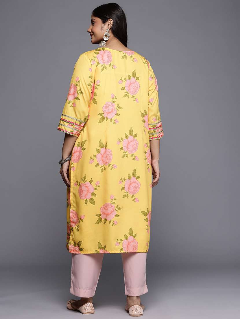 women floral printed three quarter sleeve straight kurta - 22392845 -  Standard Image - 4