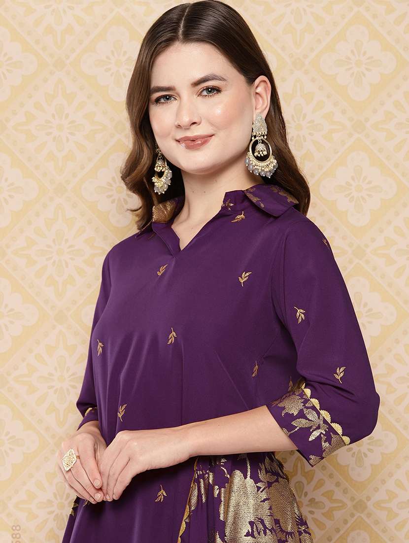 women printed three quarter sleeve ethnic co-ord set - 22392861 -  Standard Image - 1