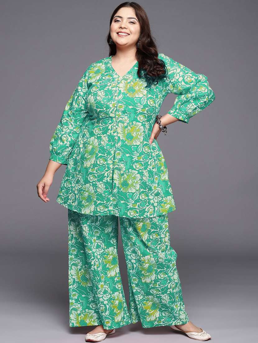women plus size floral long sleeve ethnic co-ord set - 22392866 -  Standard Image - 1