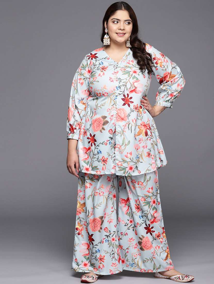 women plus size floral long sleeve ethnic co-ord set - 22392869 -  Standard Image - 1