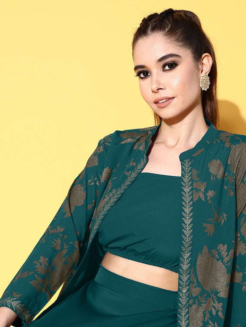 women printed three quarter sleeve skirt top set - 22392876 -  Standard Image - 1