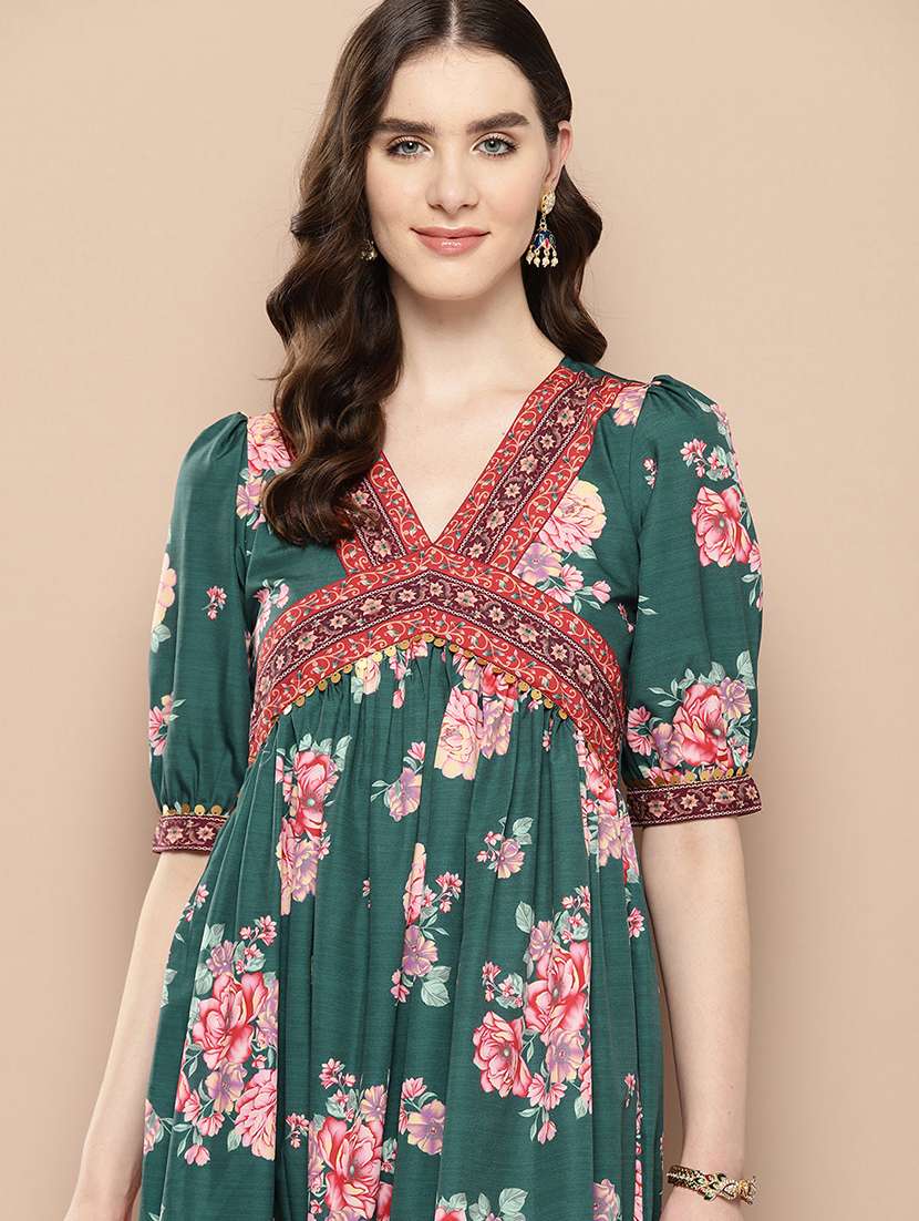 women floral v neck neck ethnic dress - 22392887 -  Standard Image - 1