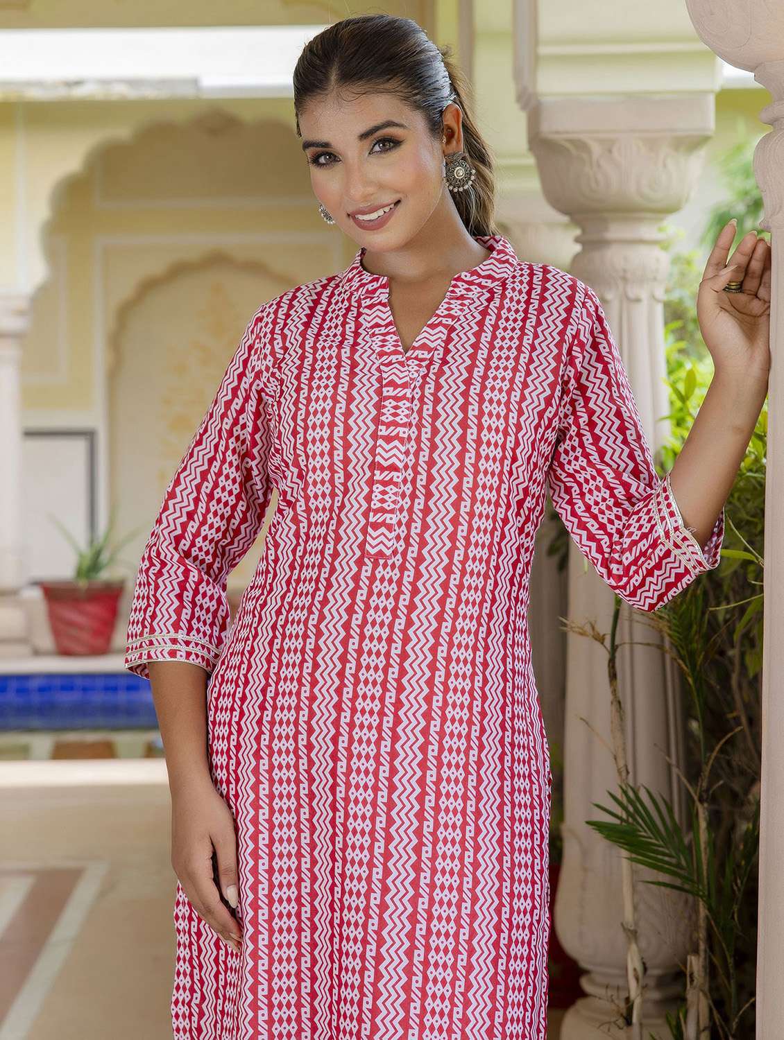 women printed three quarter sleeve kurta pant set - 22392936 -  Standard Image - 1