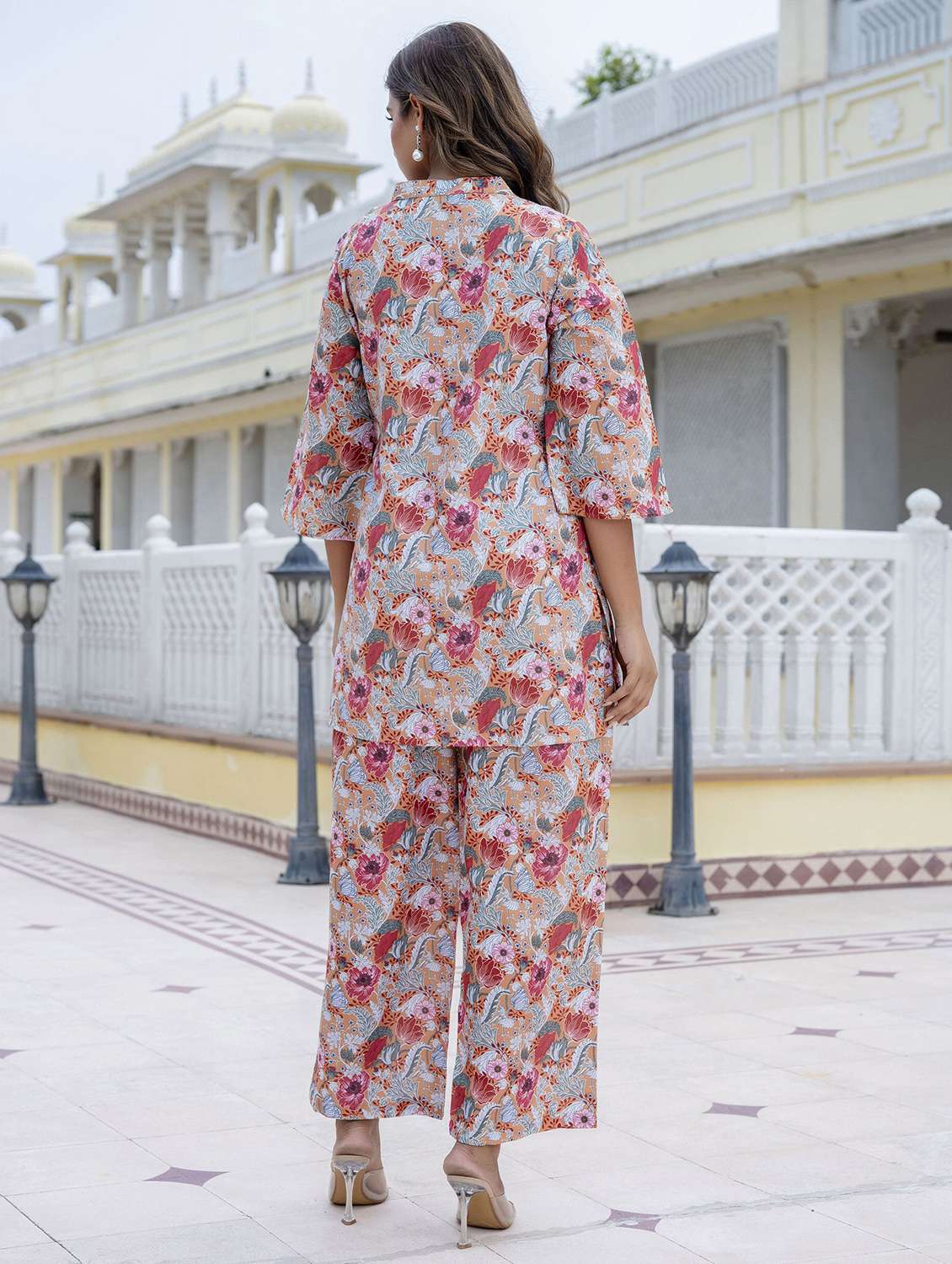 women printed three quarter sleeve ethnic co-ord set - 22392961 -  Standard Image - 4