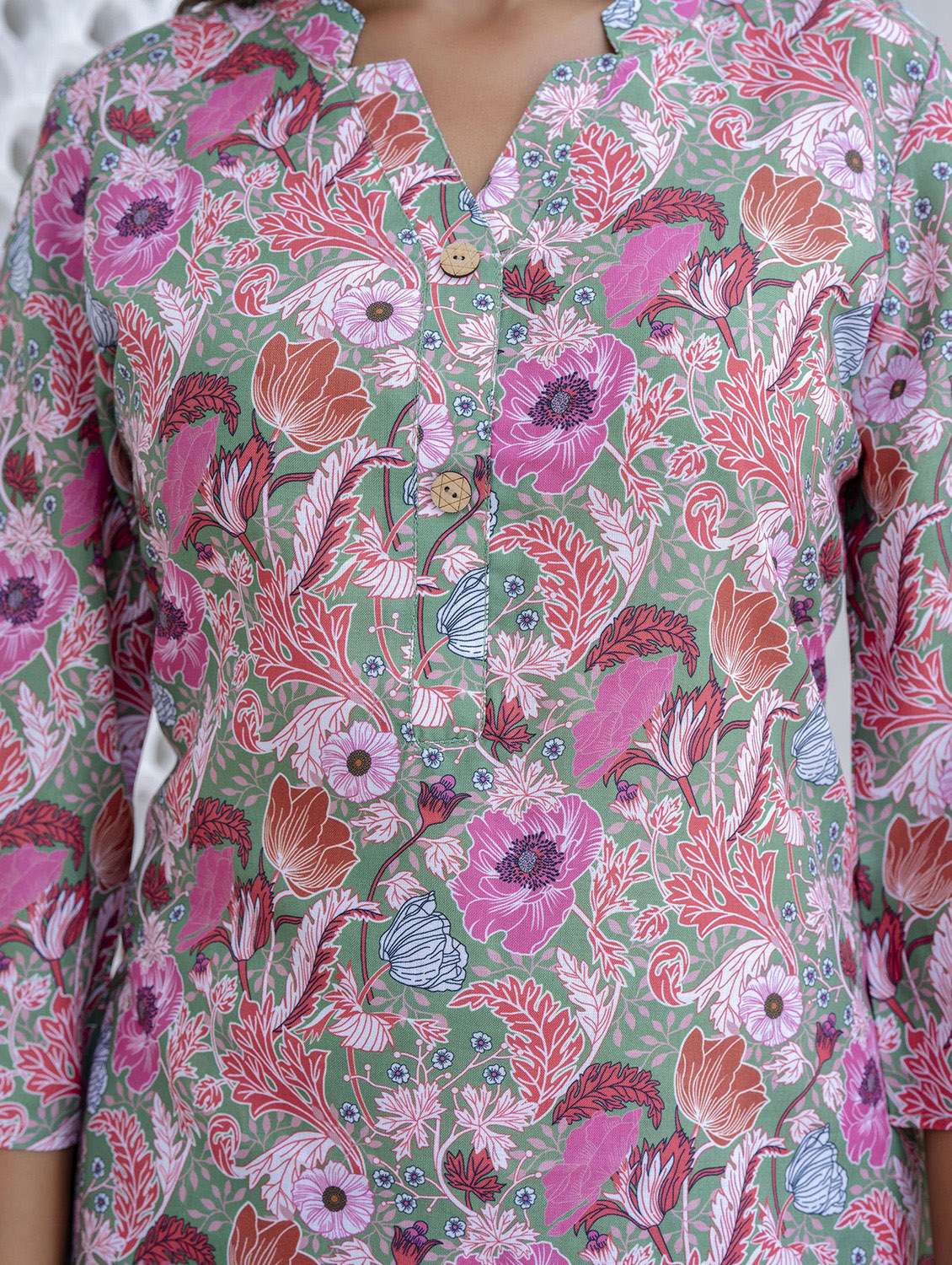 women printed three quarter sleeve ethnic co-ord set - 22392982 -  Standard Image - 1