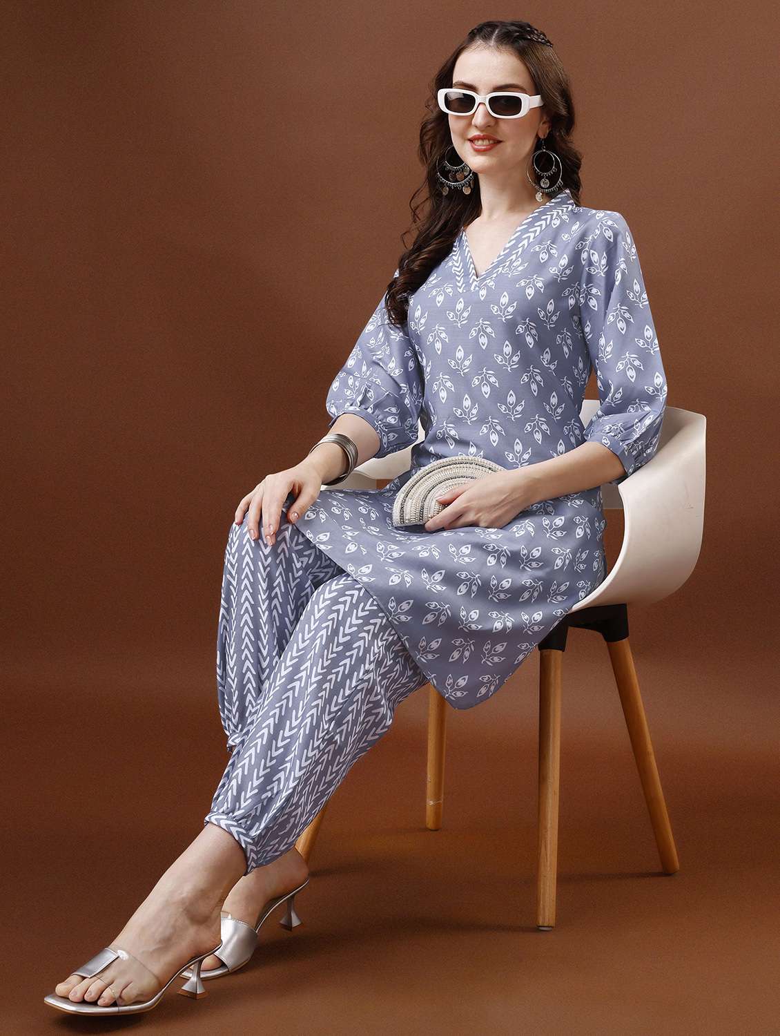 women printed three quarter sleeve kurta salwar set - 22392995 -  Standard Image - 4