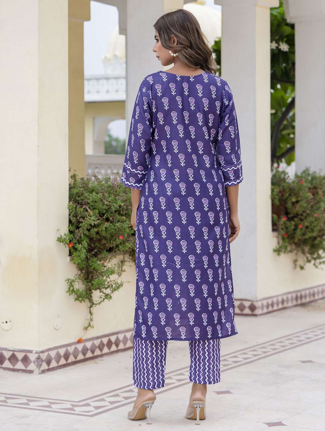 women printed three quarter sleeve kurta pant set - 22393006 -  Standard Image - 4