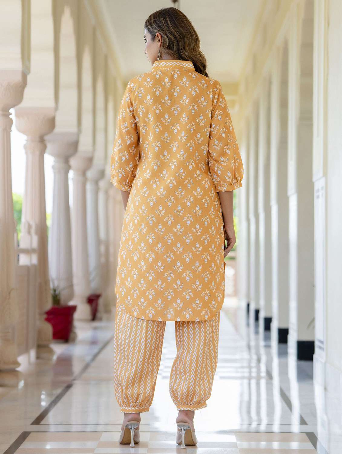women printed three quarter sleeve kurta salwar set - 22393027 -  Standard Image - 4