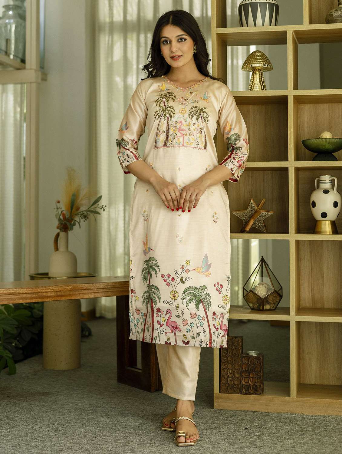 women printed three quarter sleeve kurta pant with dupatta set - 22393060 -  Standard Image - 1