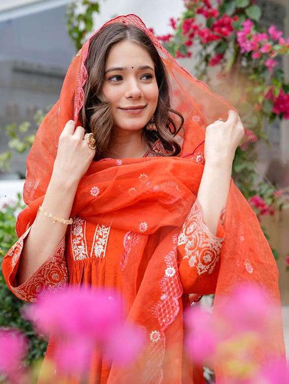 women solid with work three quarter sleeve kurta pant with dupatta set - 22393070 -  Standard Image - 1