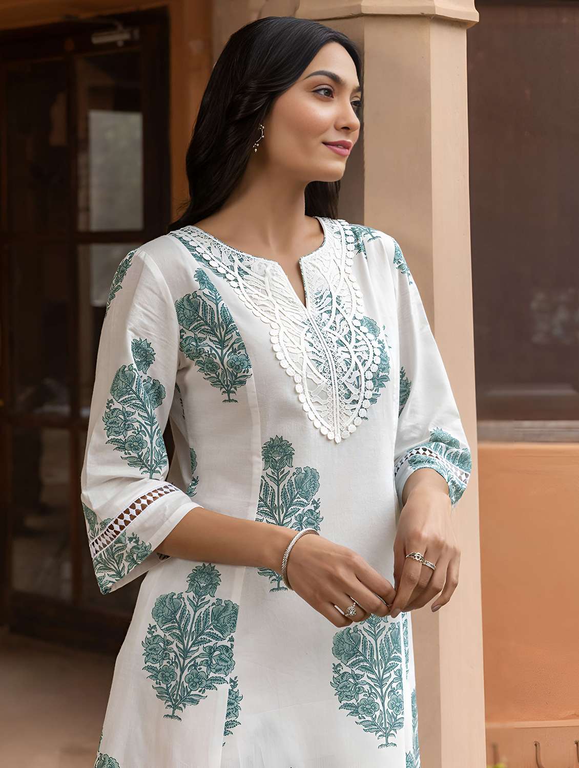 women printed three quarter sleeve ethnic co-ord set - 22393173 -  Standard Image - 1