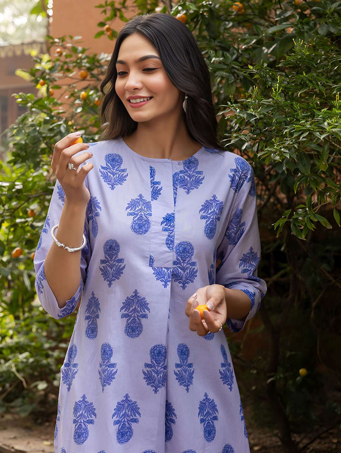 women printed three quarter sleeve ethnic co-ord set - 22393179 -  Standard Image - 1