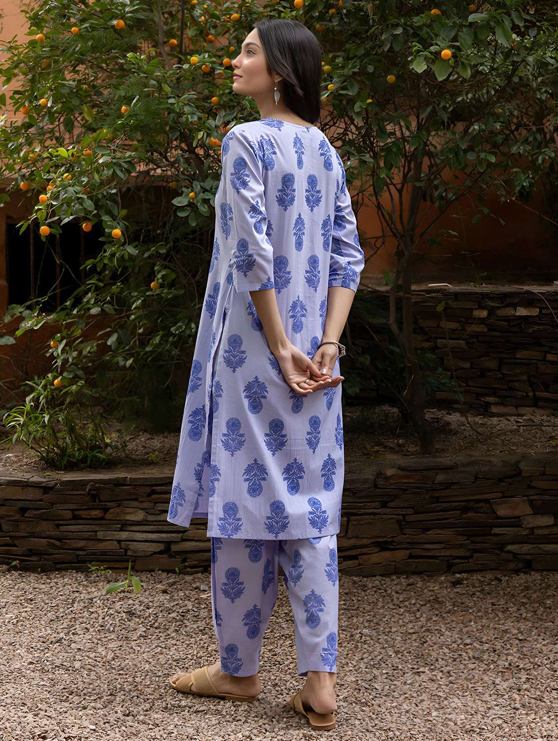 women printed three quarter sleeve ethnic co-ord set - 22393179 -  Standard Image - 4