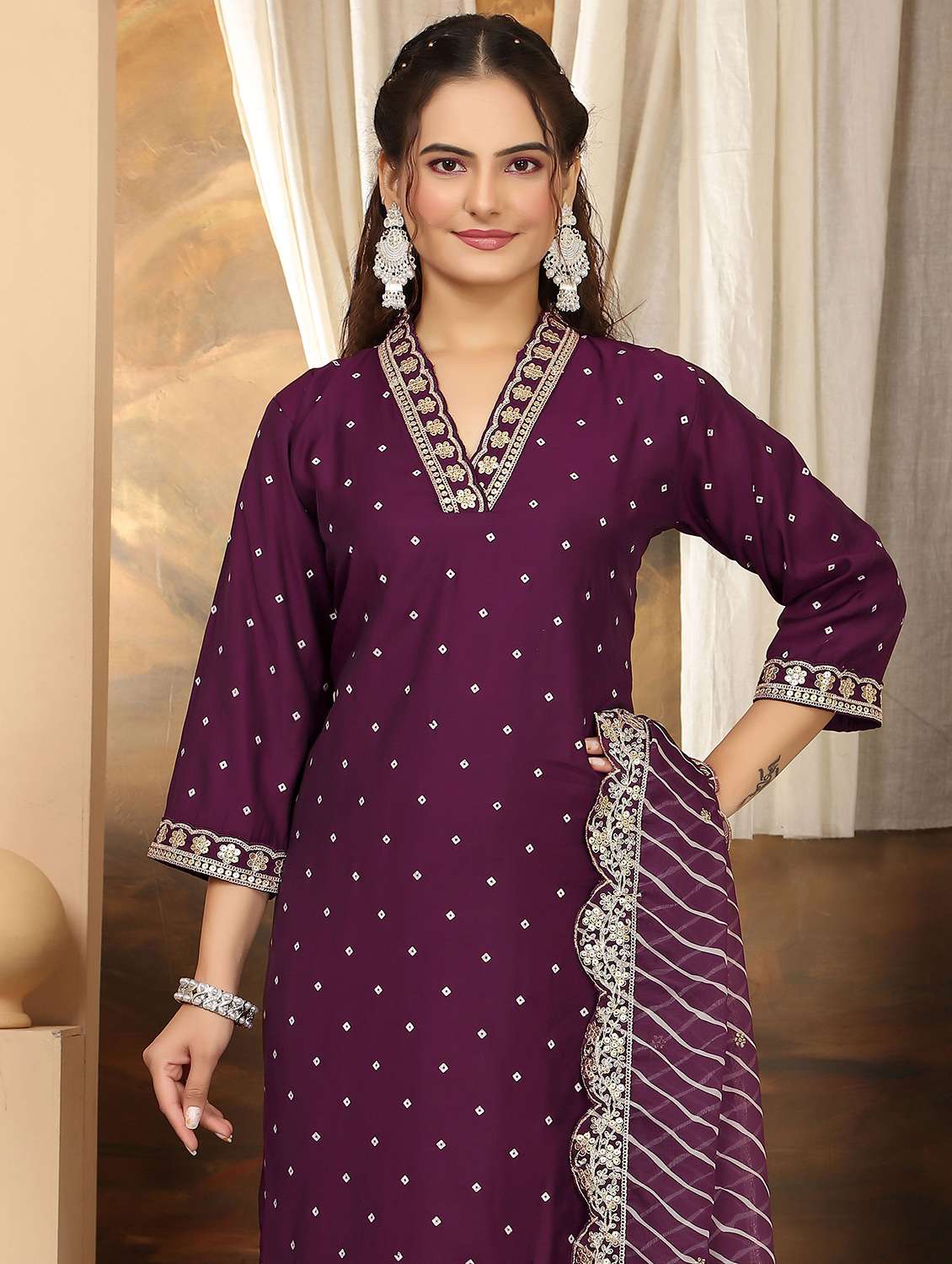 women printed three quarter sleeve kurta pant with dupatta set - 22393207 -  Standard Image - 1
