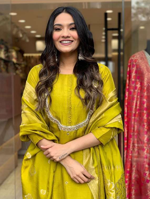 women solid with work three quarter sleeve kurta pant with dupatta set - 22393210 -  Standard Image - 1