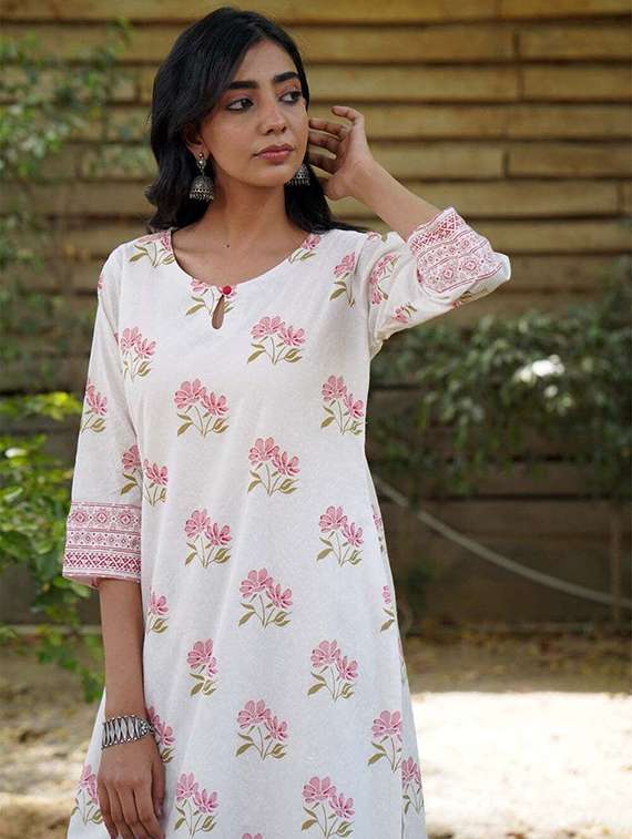women floral three quarter sleeve kurta salwar set - 22393224 -  Standard Image - 1