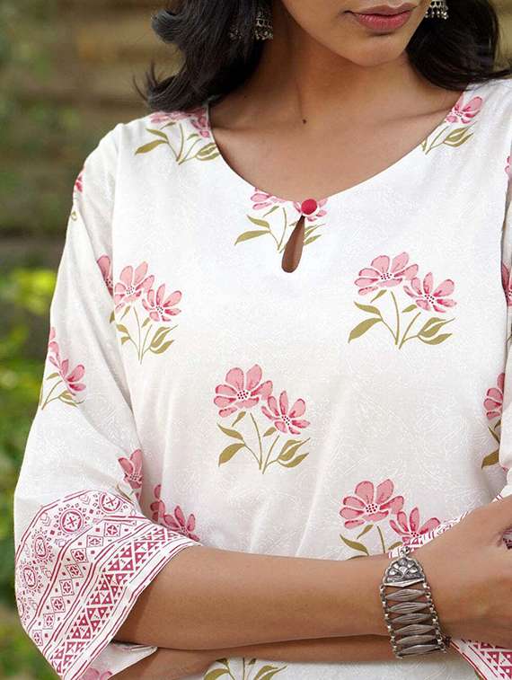 women floral three quarter sleeve kurta salwar set - 22393224 -  Standard Image - 4