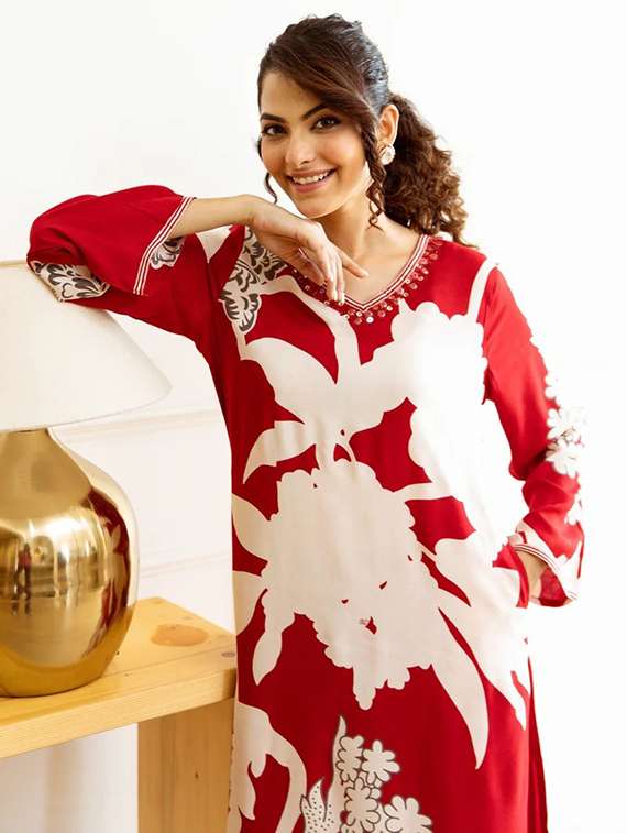 women printed long sleeve kurta pant set - 22393265 -  Standard Image - 1