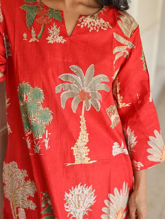 women printed three quarter sleeve ethnic co-ord set - 22393282 -  Standard Image - 4