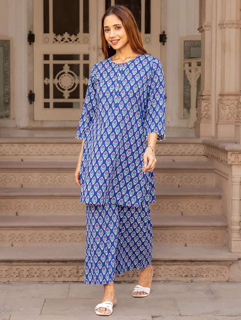 women floral three quarter sleeve ethnic co-ord set