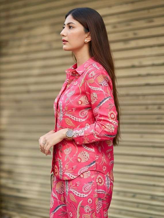 women printed long sleeve shirt & trouser co-ord set - 22393473 -  Standard Image - 1