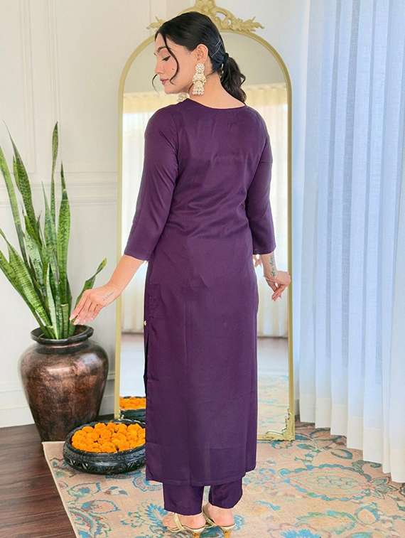 women solid with work three quarter sleeve kurta pant with dupatta set - 22393521 -  Standard Image - 4