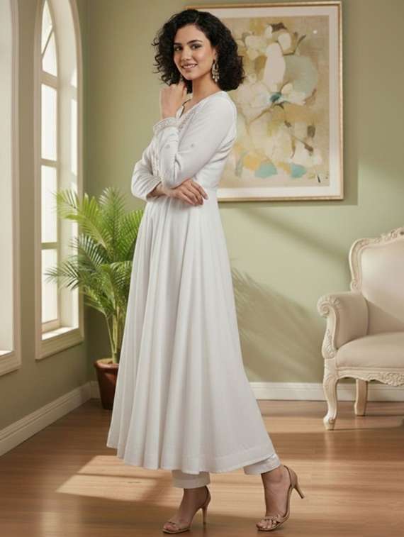 women solid with work long sleeve kurta pant with dupatta set - 22393542 -  Standard Image - 1