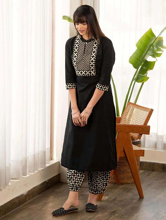 women printed three quarter sleeve kurta salwar set - 22393598 -  Standard Image - 1